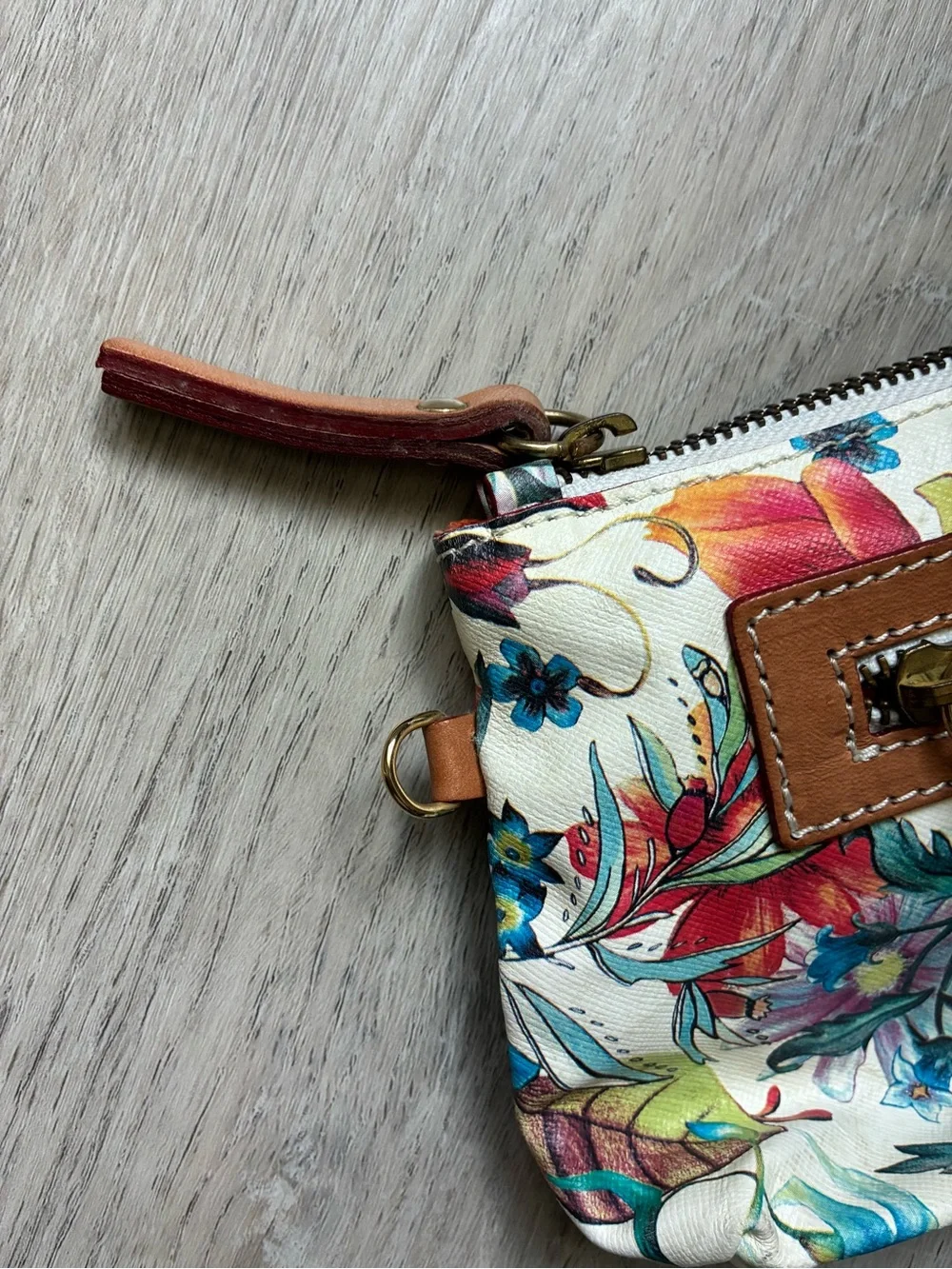 Cavalcanti Floral Leather Clutch Bag Cottagecore Boho Multicolor Made in Italy